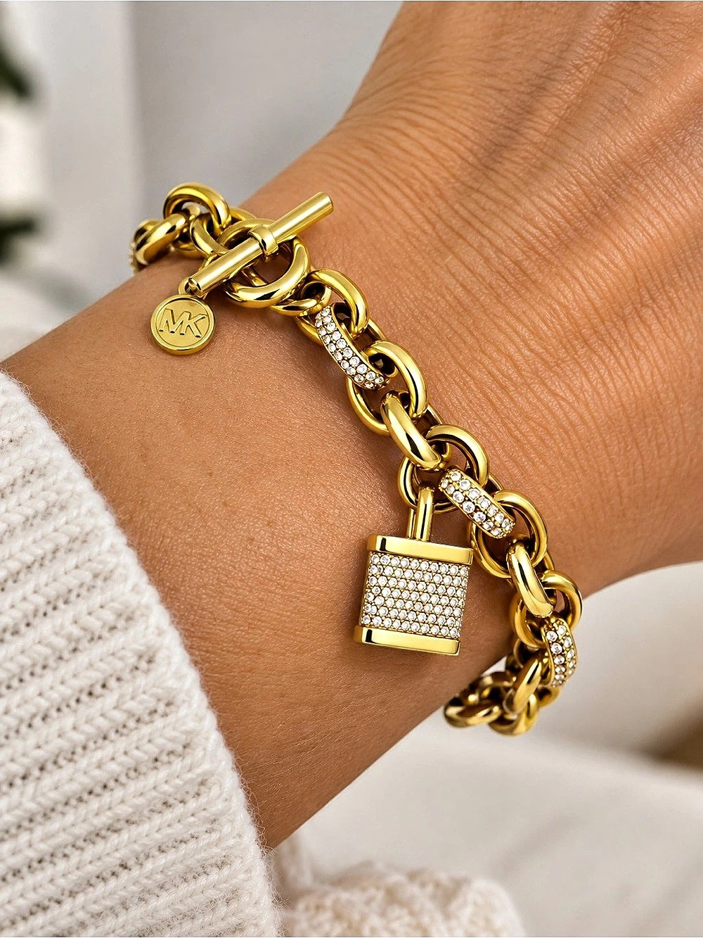 Michael Kors Gold-Tone Chain-Link PadLock Toggle Bracelet Gold